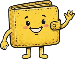 Maskot dompet DUID yang melambaikan tangan
